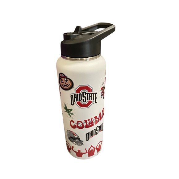 Ohio State Buckeye Metal Beverage Carrier Handle Tumbler 30oz, White/Red - Picture 1 of 6